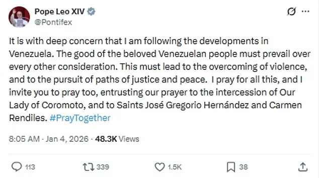 Pope Calls for Peace and Justice in Venezuela Amid U.S. Actions