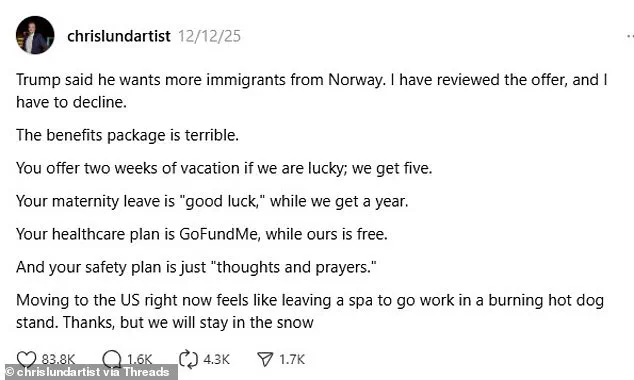 Trump's Rhetoric Sparks Global Debate as Norwegian Singer Responds: 'This Isn't Who We Are'